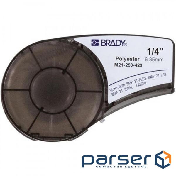 Brady label printer ribbon, polyester, 6.35mm / 6.4m. Black on White (M21-250-423)
