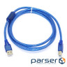 Кабель USB 2.0 RITAR AM / BM, 2.0m, 1 ферит, прозорий синій (YT-AM/BM-2.0TBL)
