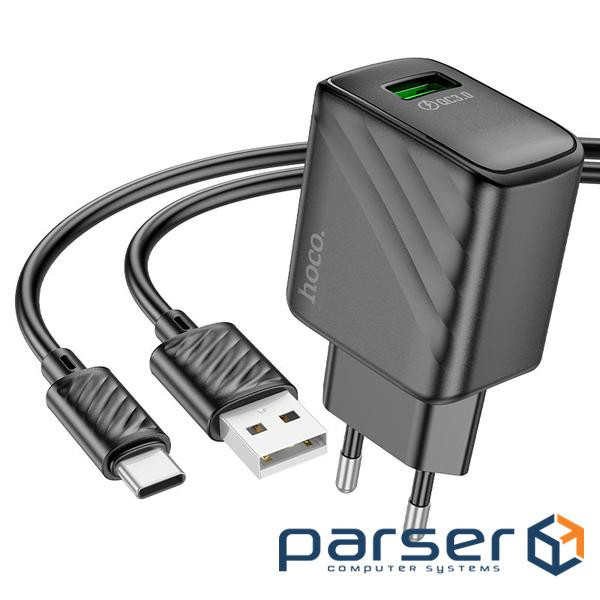 Набір СЗУ 110-240V HOCO CS21A+ кабель Type-C, 1xUSB, 18W, кабель 1м, Black, Box (HOCO CS21A / TCB)