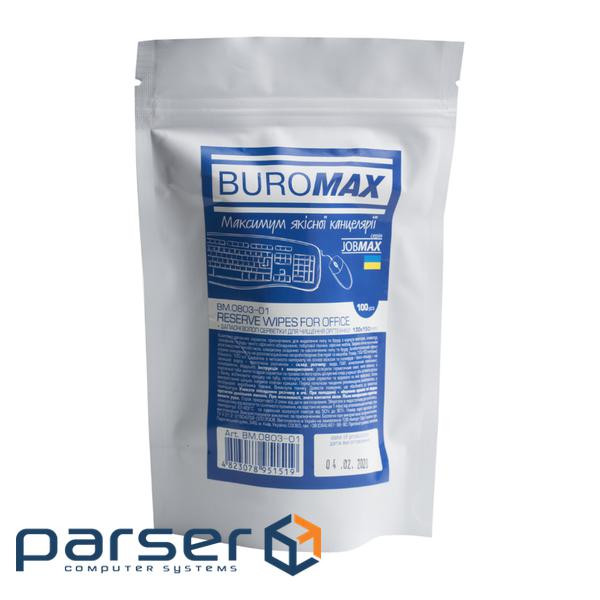Серветки Buromax JOBMAX Wet wipes for OFFICE Equipment 100pcs, plastic pouch (BM.0803-01)