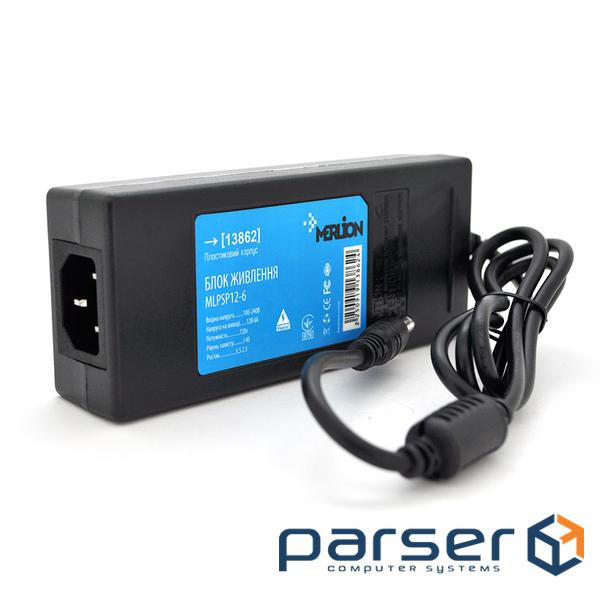 Імпульсний адаптер живлення Merlion MLPSP12-6, 12В 6А (72Вт) штекер 5,5/2,5 + шнур живлення 