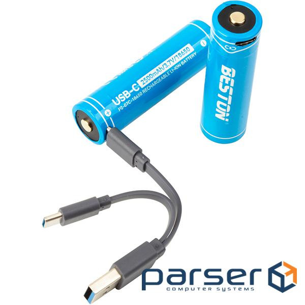 Батарея Beston USB Type-C 18650, 3.7V 2500MAH, Li-Ion, 2 шт (AA620371)