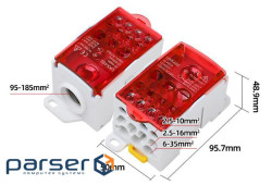 Паралельний розгалужувач-спліттер проводів UKK400, 11виходів(латунь)4-2,5*10мм2*1-95-18 (UKK400 RED) 2*1-95-18 (UKK400 RED)