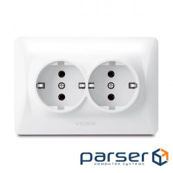 Double socket, Videx Binera, White, grounded, IP20, 16A, 118 x 86 mm (VF-BNSK2G-W)