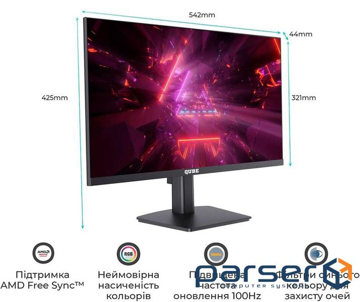 Монітор QUBE 23.8" V24F100-PLUS FHD 100hz, 1ms,HDMI, DP, HDMI cable