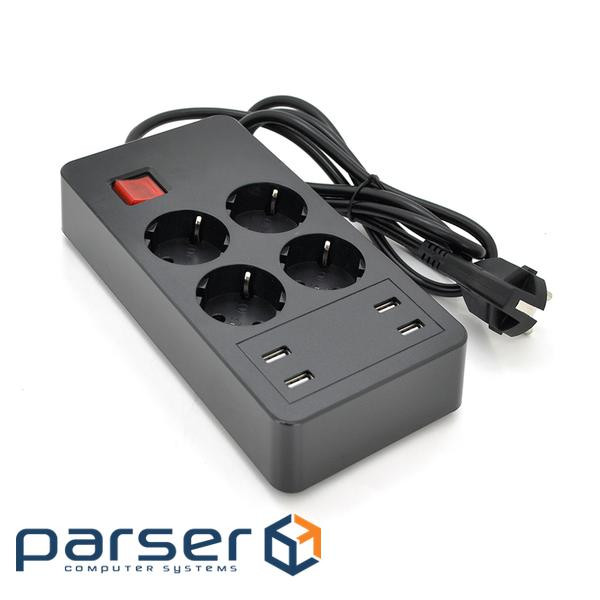 Мережевий фільтр на 4 розетки + 4 USB виходи 5V-2.4A, кнопка включення з індикаторо (P-EU4U4S-4000W) (P-EU4U4S-4000W)