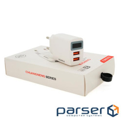 СЗУ AC100-240V iKAKU KSC-180 CHUANGNENG, 2xUSB, 2.4A, з цифровим дисплеєм, Whit (KSC-180-CHUANGNENG) , Whit (KSC-180-CHU