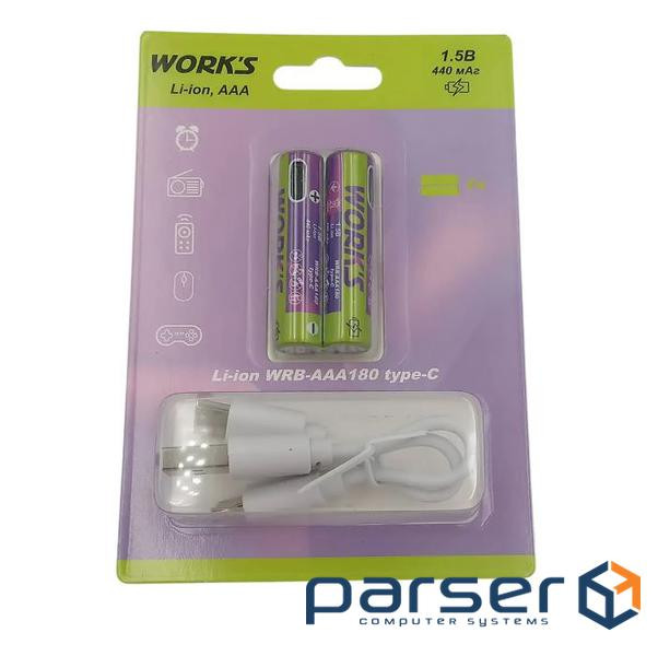 Акумуляторні батареї Li-ion WRB AAA180, тип AАА, 1.5V, ype-c, 440mAh, 1000 циклів, бліст (WRBAAA180)