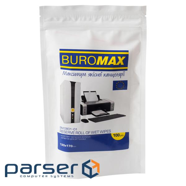 Серветки Buromax Wet wipes for OFFICE Equipment 100pcs, plastic pouch (BM.0801-01)
