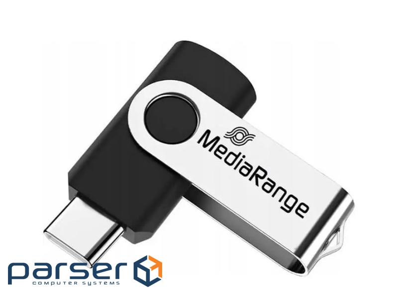 Флеш-пам'ять MediaRange USB Type-C® 3.2 Gen 1 Flash Drive, Swivel Housing, Silver/Black128 (MR1954)