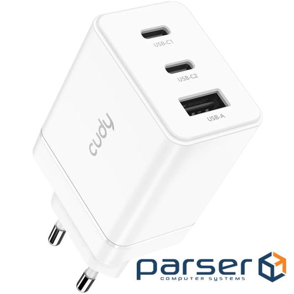 Зарядний пристрій 3xUSB 67W, (GaN, 1хUSB-C, QC+PD 3.0, вилка ЄС, для iPhone 12) , Cudy (CH67_EU)