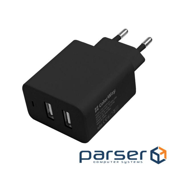 Зарядний пристрій ColorWay 2USB AUTO_ID 4.8A (24W) black (CW-CHS016-BK)