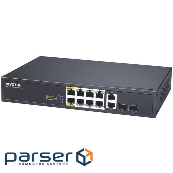 Commutator VIVOTEK AW-FGT-100D-120, Unmanaged 8xFE PoE + 2xGE Combo Switch