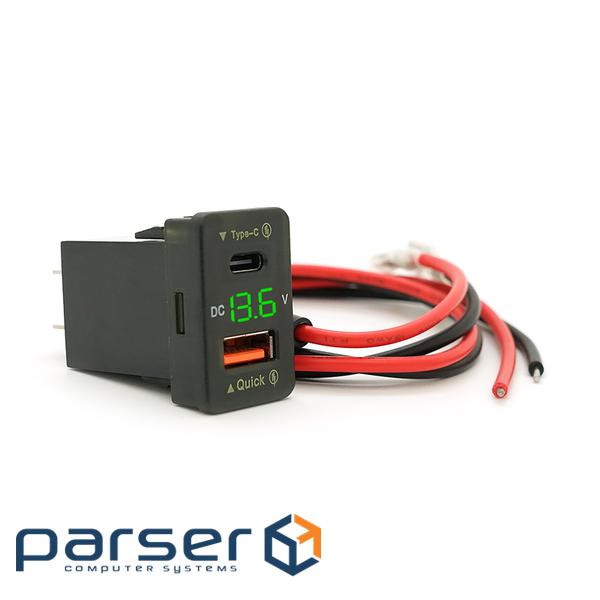 АЗУ FPUV-G, PD+QC3.0, Type-C: 30W, 5V-3A / 9V-3A / 12V-2.5A, USB: 18W, 5V-3.4A / 9V (FPUV-33*23mm-G)