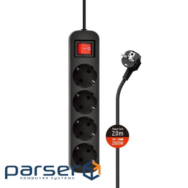 Мережевий фільтр COLORWAY CW-PSEA42BK Black, 4 розетки, 2м 
