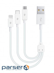 Cable Ttec (2DK13) MiniCable Trio USB - Lightning/microUSB/USB-C 0.3m , White