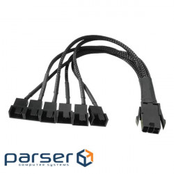 Power cable internal PCIePower 6p-FanPower 3p F/M,x6 (6x12V) 0.27m Sleeve,black (62.09.8303-1