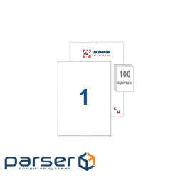 Етикетка самоклеюча UKRMARK A4-01-W1, А4, 1 на аркуші, 210мм х 297мм, 100 аркушів (900627)