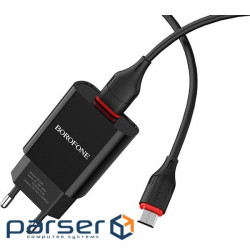 Charger BOROFONE BA20A Sharp 1xUSB-A, 2.1A Black w/Micro-USB cable (BA20AMB)