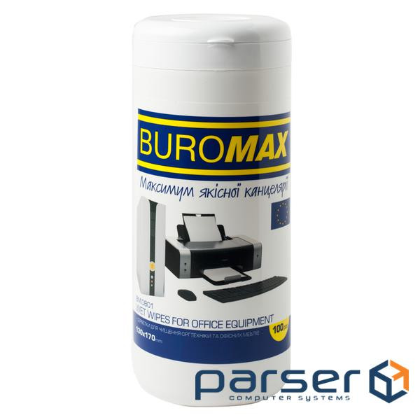Серветки Buromax Wet wipes for OFFICE Equipment 100pcs, tube (BM.0801)