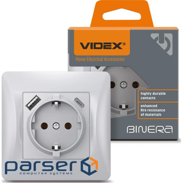 Розетка одинарна із заземленням з USB+USB-C срібний шовк VIDEX BINERA (VF-BNSK1GUC-SS) VIDEX BINERA (VF-BNSK1GUC-SS)