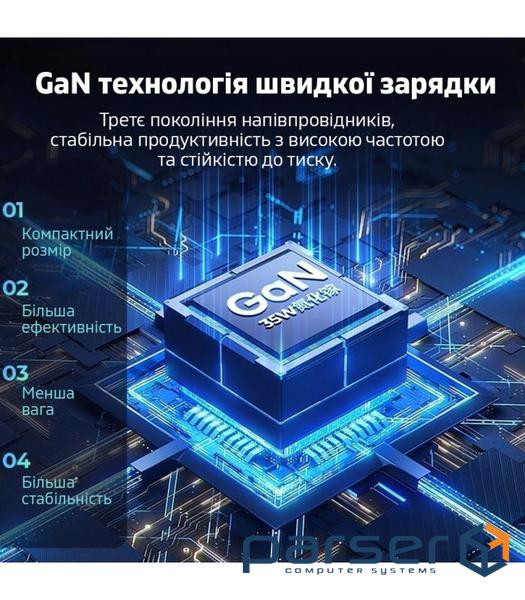 Зарядний пристрій REMAX RP-U87 GaN 35W 2xUSB-C PD, QC White