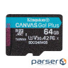 Карта пам"яті Kingston 64GB microSDXC сlass 10 UHS-I U3 V30 A2 Canvas Go Plus G4 (SDCG4/64GBSP)