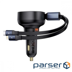 Автомобільне ЗУ Baseus Enjoyment Pro U + Retractable Cable Type-C 60W black (C00057800111-00)