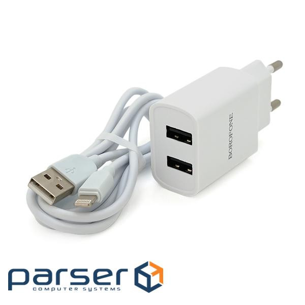 Набір BOROFONE BA53A СЗУ 1xUSB+ кабель Lighting, 2.1A, 1м, White, Blister-box (BA53AWi) , White, Blister-box (BA53AWi)
