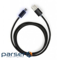 Date cable USB 2.0 AM to Type-C 1m LED black Vinga (VCPDCTCLED1BK)