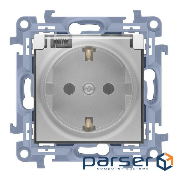 Розетка электрическая SIMON10 Schuko IP44 с крышкой, серебро (CGSZ1B.01/43A)