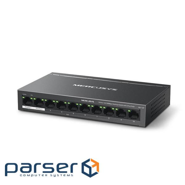 Комутатор 10-портовий 10/100 Мбіт/с ( 8 портів PoE +) Mercusys, MS110P MERCUSYS MS110P PoE +) Mercusys, MS110P MERCUSYS MS110P
