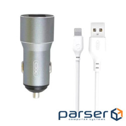 Зарядний пристрій XO TZ09 2.4A/2 USB + cable lightning Grey (XO-TZ09L-GR)