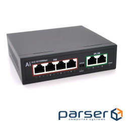 POE комутатор Merlion 4 POE 10/100 + 2 RJ45 10/100 вбудований блок живлення 52V 1.05A (BT-D6004)