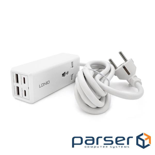 Мережевий фільтр LDNIO SС1418, 1 Розетка + 2 USB +2 Type-C, 2 м, перетин 3х0, 75мм, White, Box , White, Box