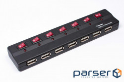 USB2.0 hub, 7 ports, with power supply, with switches (VE 411)