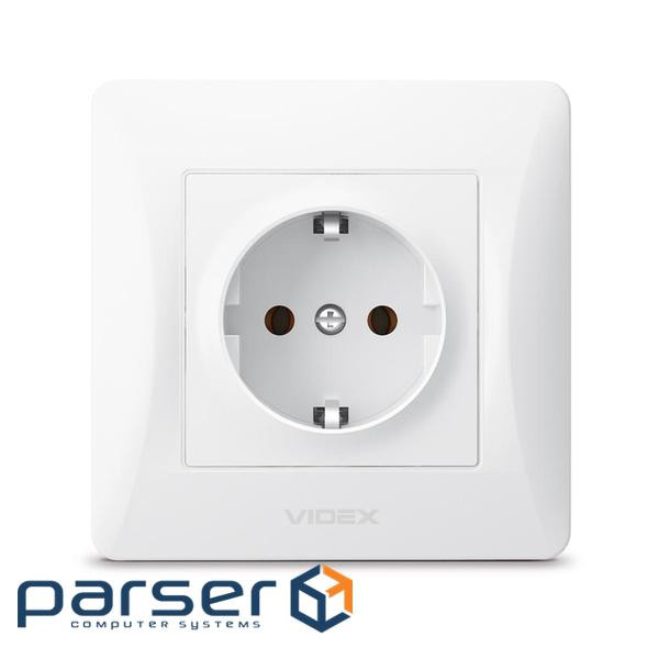 Розетка одинарна, Videx Binera, White, із заземленням, IP20, 16A, 86 x 86 мм (VF-BNSK1G-W)