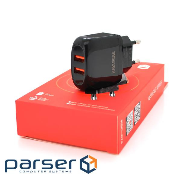 СЗУ AC100-240V iKAKU KSC-674 QISHENG dual port fast charger, Black, Box (KSC-674-QISHENG-B)