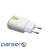 Зарядний пристрій Patron 2xUSB 2.0 2A/1A white/green (PN-2USB-220V-G)