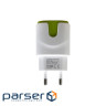 Зарядний пристрій Patron 2xUSB 2.0 2A/1A white/green (PN-2USB-220V-G)