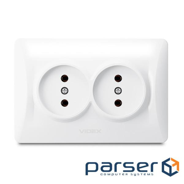 Розетка подвійна, Videx Binera, White, без заземлення, IP20, 16A, 118 x 86 мм (VF-BNSK2-W)