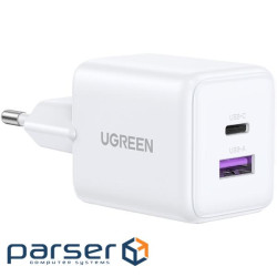 Зарядний пристрій Ugreen USB + USB-C GaN 30W X516 white (65015)