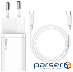 Mains charger Baseus Super Si 25W + Type-C to Type-C 3A 1M cable White (TZCCSUP-L02)