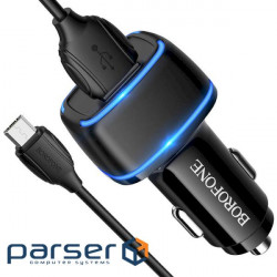 Автомобильное зарядное устройство BOROFONE BZ14 Max 2xUSB-A, 2.4A Black w/Micro-USB cable (BZ14MB)