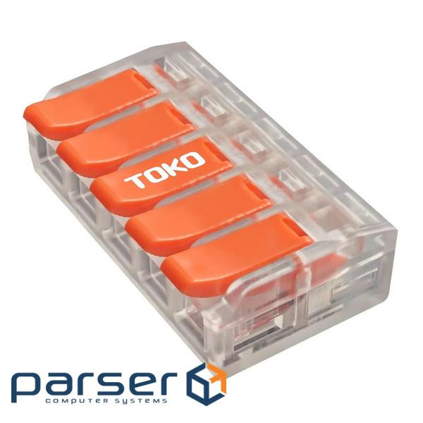 Клема швидкозатискна 5-контактна, універсальна, 0,5-6 мм&sup2,, прозора, ТОКО (LT-615)