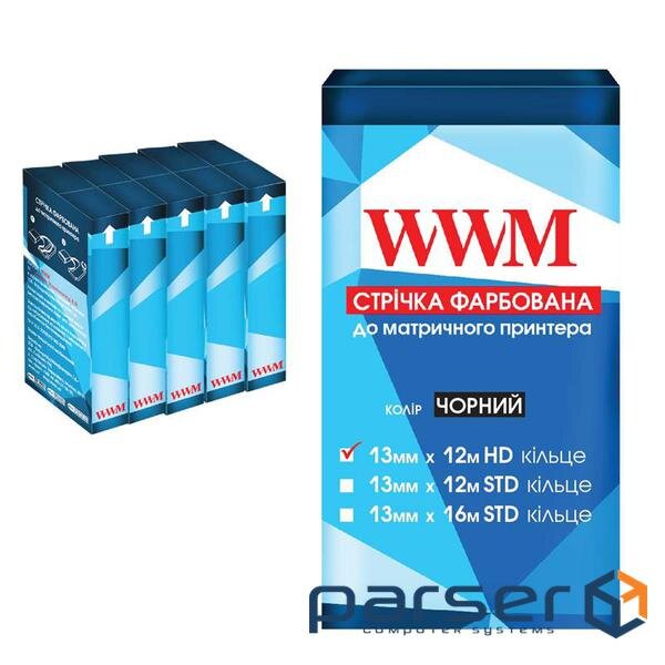 Стрічка до принтерів 13мм х 12м HD к. Black*5шт WWM (R13.12H5)