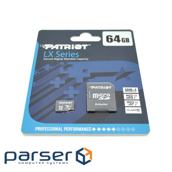 Карта пам&apos,яті Patriot LX microSDHC Class 10 UHS-I, 64GB (Patriot LX / M64)