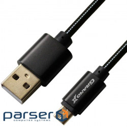 Дата кабель USB 2.0 AM to Micro 5P 1.0m Cu, 2.1A, Black Grand-X (MM-01B)