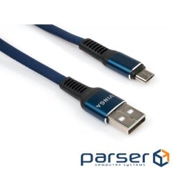 Date cable USB 2.0 AM to Micro 5P 1m flat nylon blue Vinga (VCPDCMFNB1B)