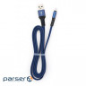 Дата кабель USB 2.0 AM to Micro 5P 1m flat nylon blue Vinga (VCPDCMFNB1B)